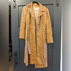 Elegant Tan Leather Trench Coat